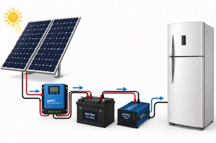 geladeira ligada no painel solar